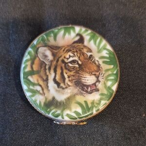 Limoges Tiger Trinket Box with Green Leaves